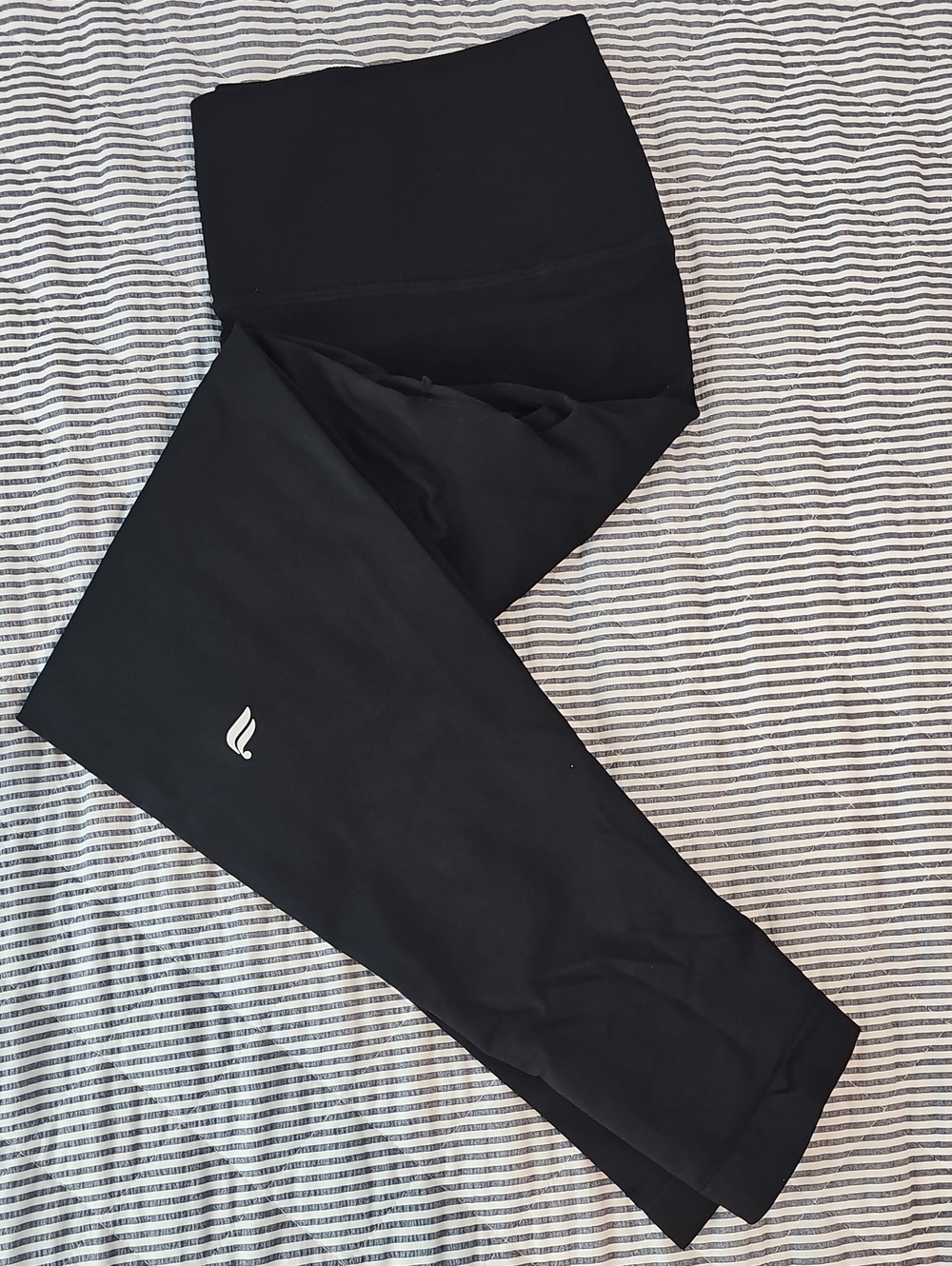 Fabletics Black Ladies High-Waist Leggings with Reflective Logo